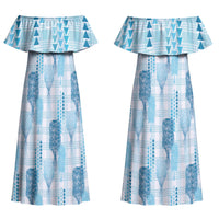 Aloha Hawaii Vintage Kahili Pa'a Lima Couples Matching Off Shoulder Maxi Dress and Long Sleeve Button Shirt Palaka Print Oceanic Turquoise