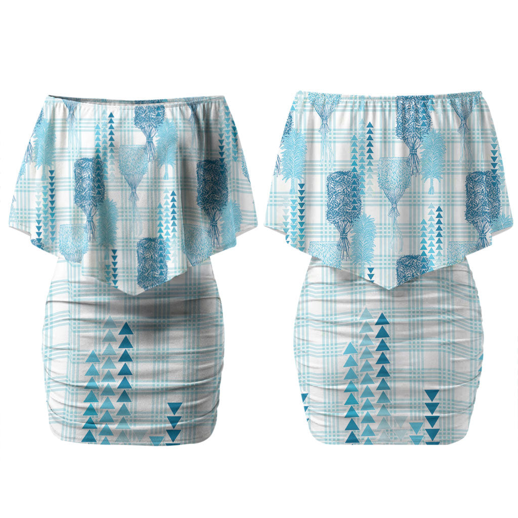 Aloha Hawaii Vintage Kahili Pa'a Lima Couples Matching Off Shoulder Short Dress and Hawaiian Shirt Palaka Print Oceanic Turquoise