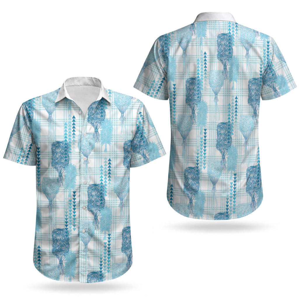 Aloha Hawaii Vintage Kahili Pa'a Lima Couples Matching Off Shoulder Short Dress and Hawaiian Shirt Palaka Print Oceanic Turquoise