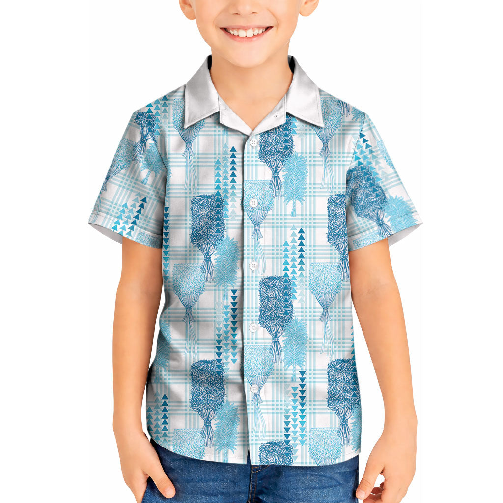 Aloha Hawaii Vintage Kahili Pa'a Lima Kid Hawaiian Shirt Palaka Print Oceanic Turquoise