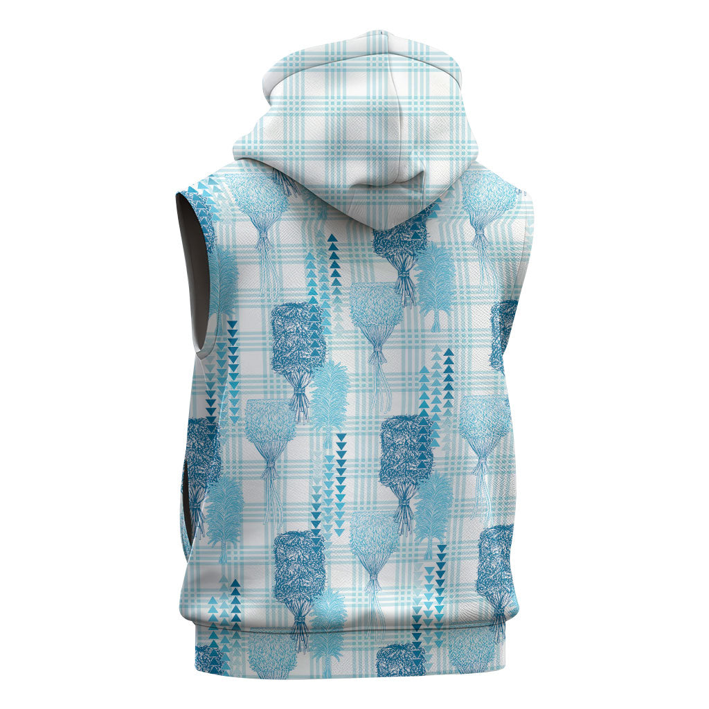 Aloha Hawaii Vintage Kahili Pa'a Lima Sleeveless Hoodie Palaka Print Oceanic Turquoise