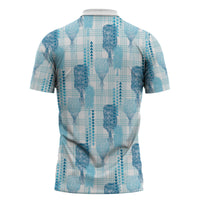 Aloha Hawaii Vintage Kahili Pa'a Lima Zipper Polo Shirt Palaka Print Oceanic Turquoise