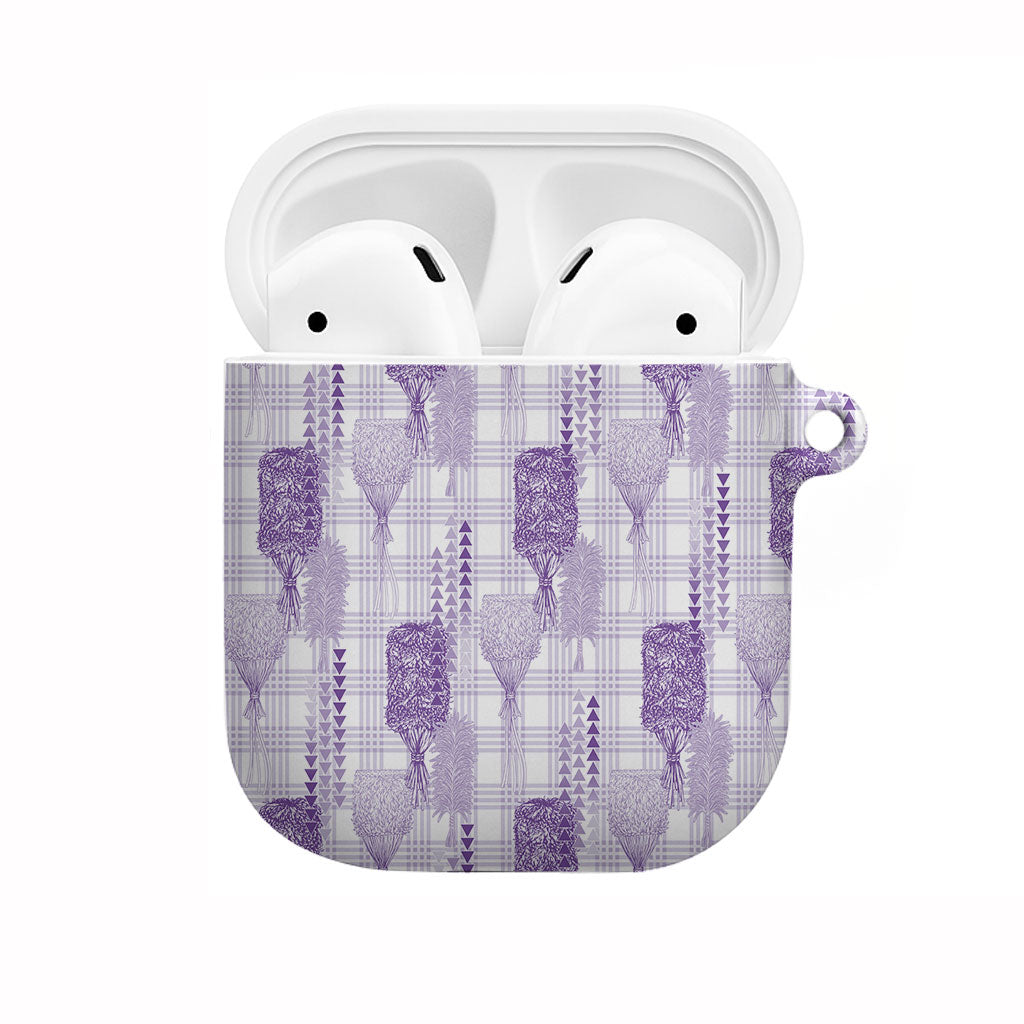 Aloha Hawaii Vintage Kahili Pa'a Lima AirPods Case Palaka Print Pastel Lavender LT7 Lavender - Polynesian Pride