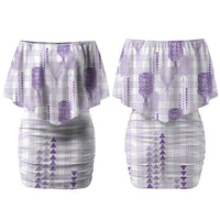 Aloha Hawaii Vintage Kahili Pa'a Lima Couples Matching Off Shoulder Short Dress and Hawaiian Shirt Palaka Print Pastel Lavender