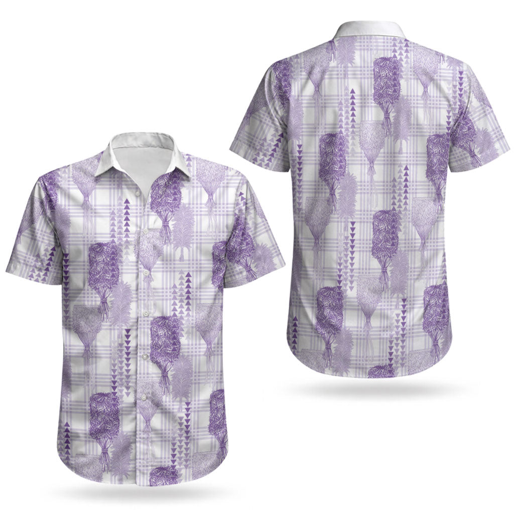 Aloha Hawaii Vintage Kahili Pa'a Lima Couples Matching Short Sleeve Bodycon Dress and Hawaiian Shirt Palaka Print Pastel Lavender