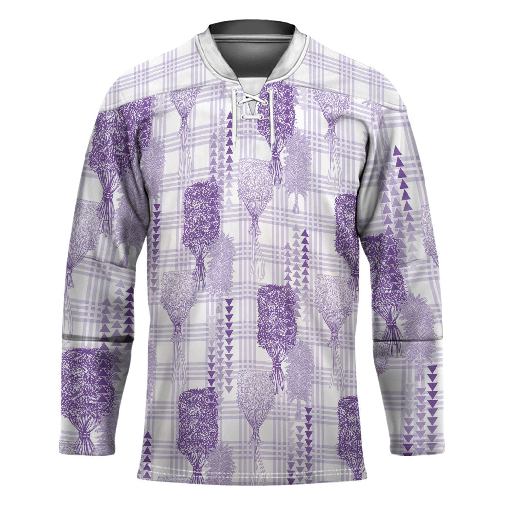 Aloha Hawaii Vintage Kahili Pa'a Lima Hockey Jersey Palaka Print Pastel Lavender LT7 Unisex Lavender - Polynesian Pride