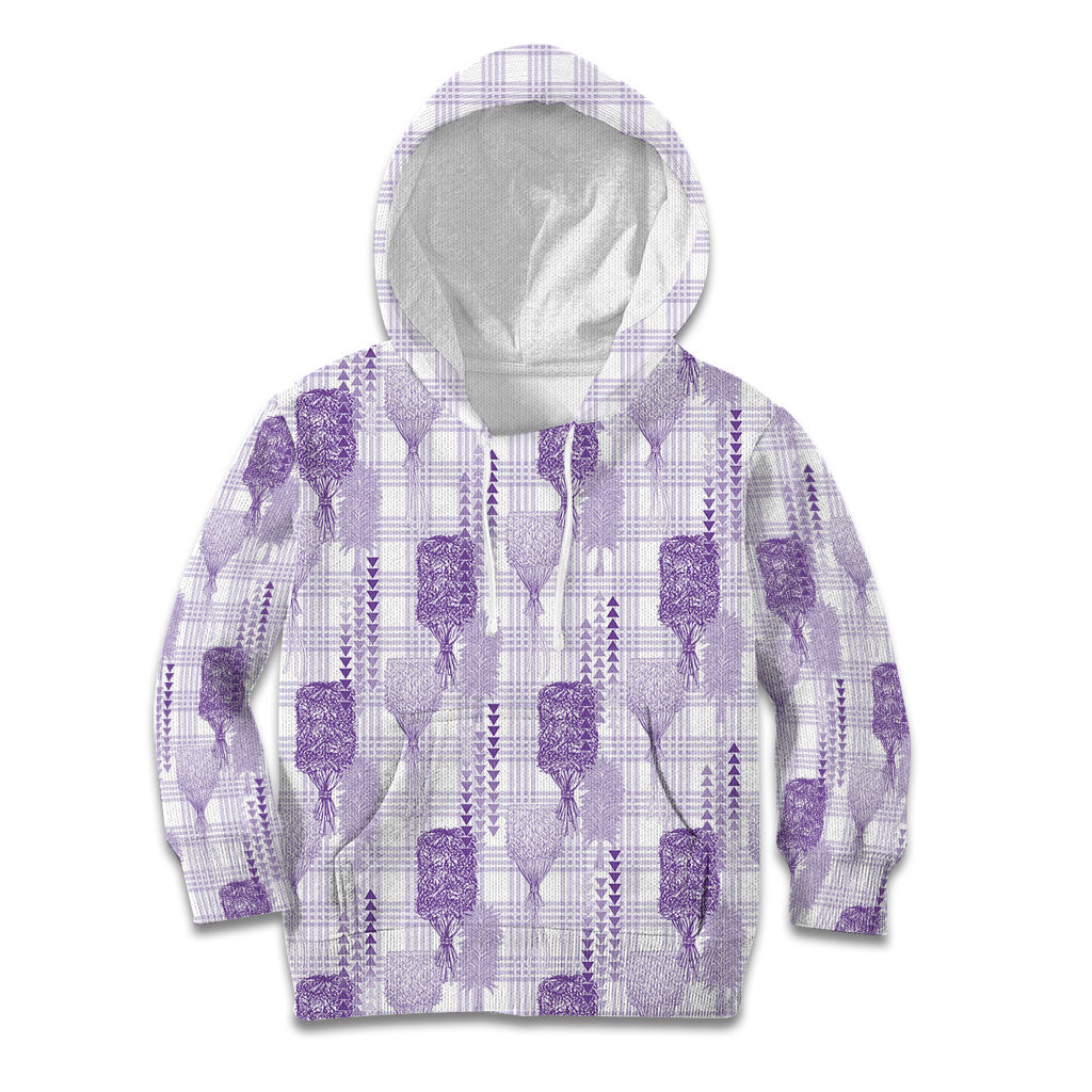 Aloha Hawaii Vintage Kahili Pa'a Lima Kid Hoodie Palaka Print Pastel Lavender LT7 Hoodie Lavender - Polynesian Pride