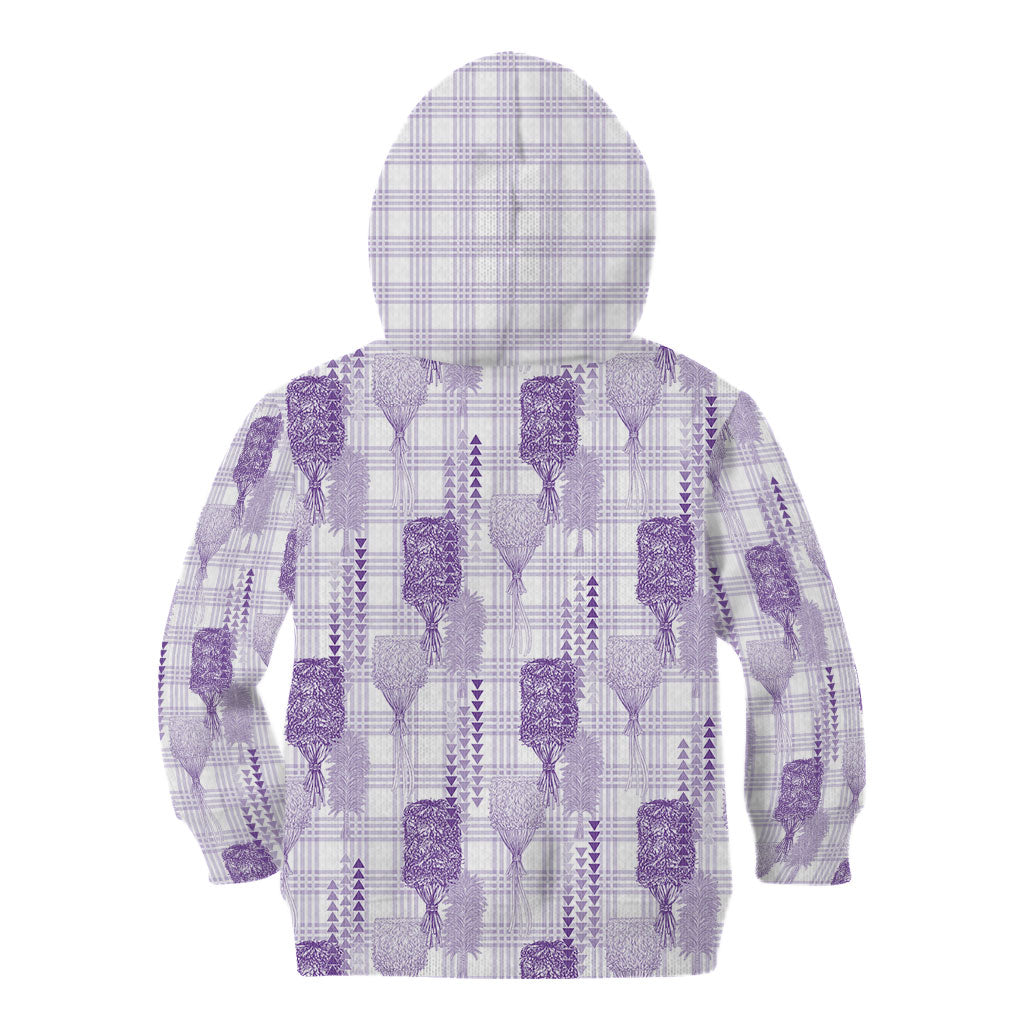 Aloha Hawaii Vintage Kahili Pa'a Lima Kid Hoodie Palaka Print Pastel Lavender