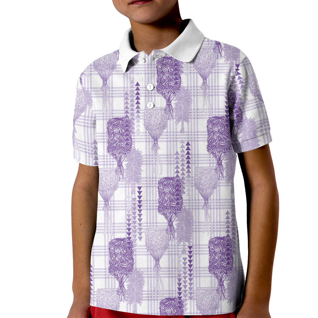 Aloha Hawaii Vintage Kahili Pa'a Lima Kid Polo Shirt Palaka Print Pastel Lavender LT7 Kid Lavender - Polynesian Pride