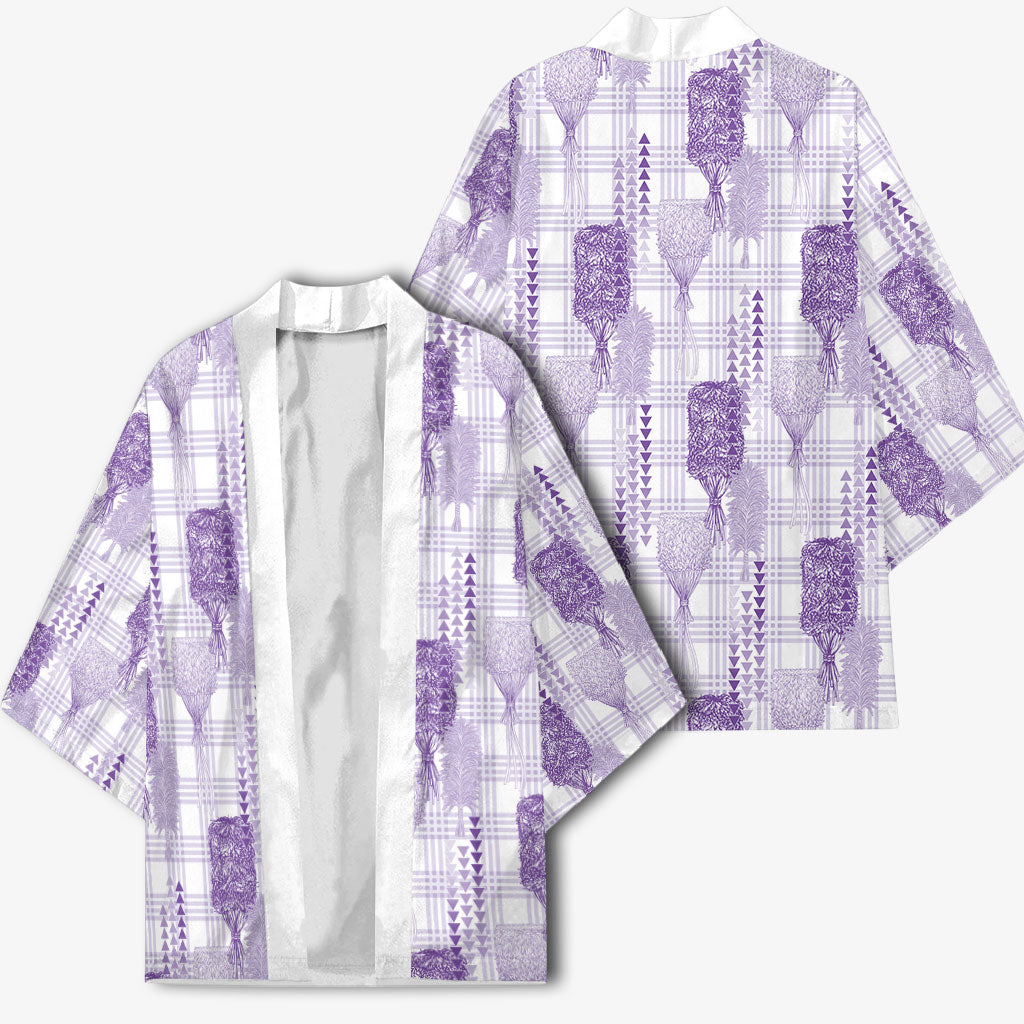 Aloha Hawaii Vintage Kahili Pa'a Lima Kimono Palaka Print Pastel Lavender