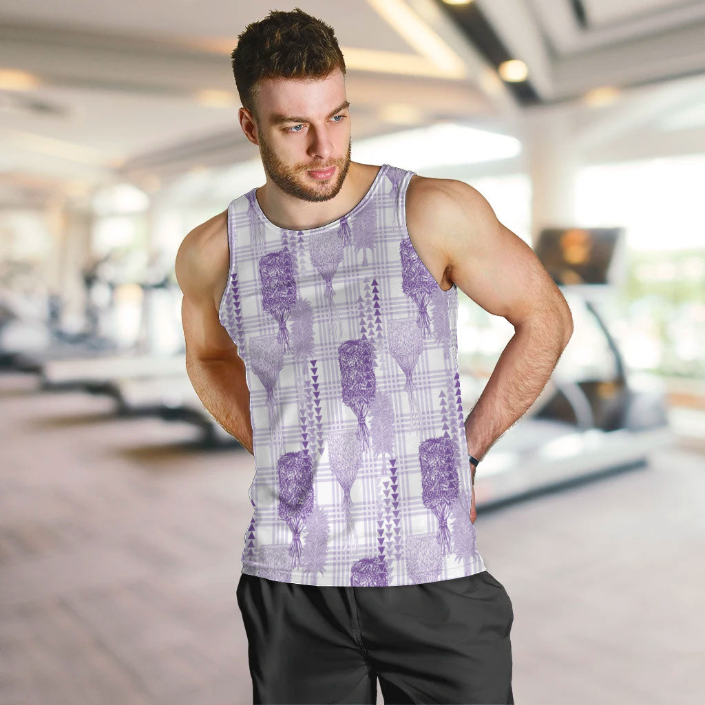 Aloha Hawaii Vintage Kahili Pa'a Lima Men Tank Top Palaka Print Pastel Lavender LT7 Lavender - Polynesian Pride