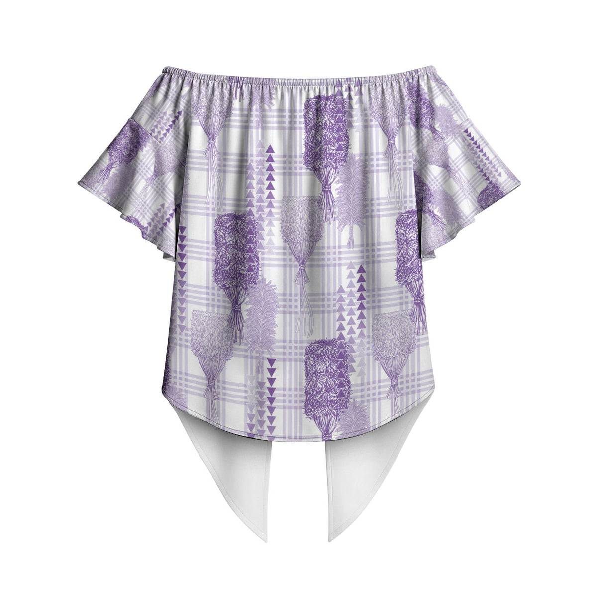 Aloha Hawaii Vintage Kahili Pa'a Lima Off Shoulder Wrap Waist Top Palaka Print Pastel Lavender LT7 - Polynesian Pride