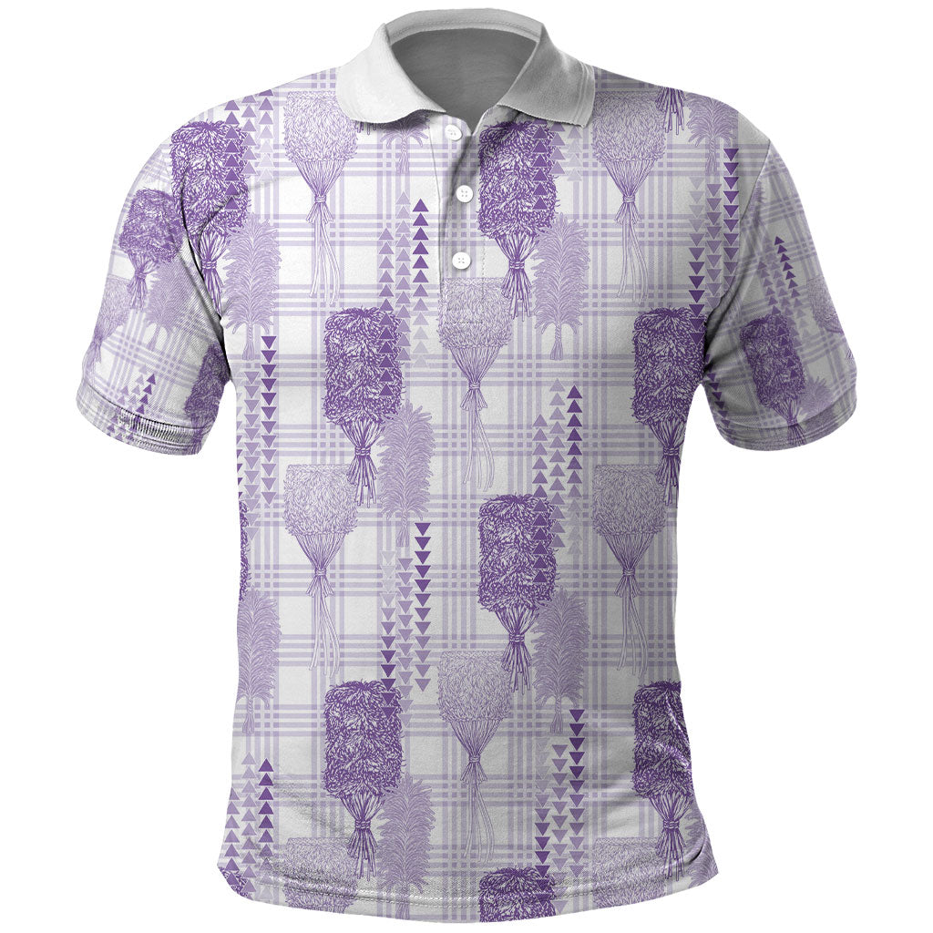Aloha Hawaii Vintage Kahili Pa'a Lima Polo Shirt Palaka Print Pastel Lavender LT7 Lavender - Polynesian Pride