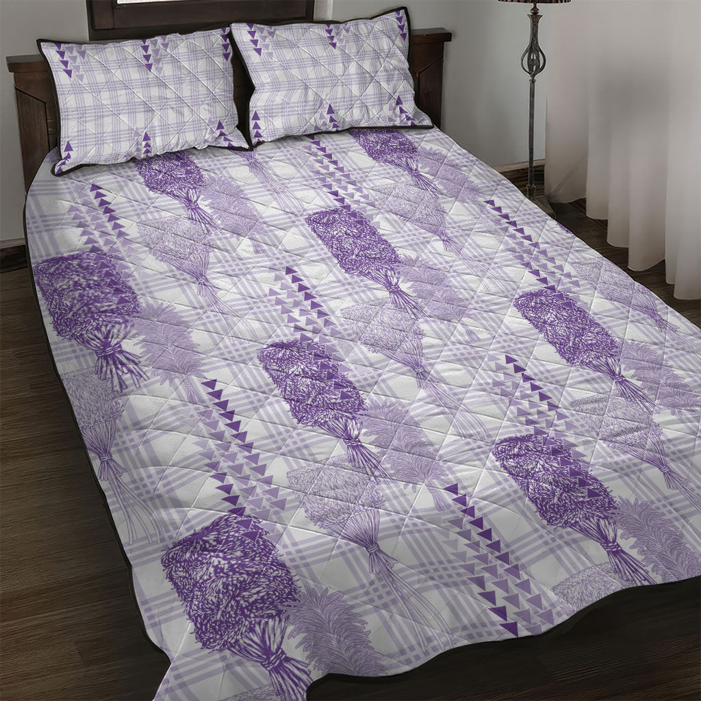 Aloha Hawaii Vintage Kahili Pa'a Lima Quilt Bed Set Palaka Print Pastel Lavender LT7 Lavender - Polynesian Pride