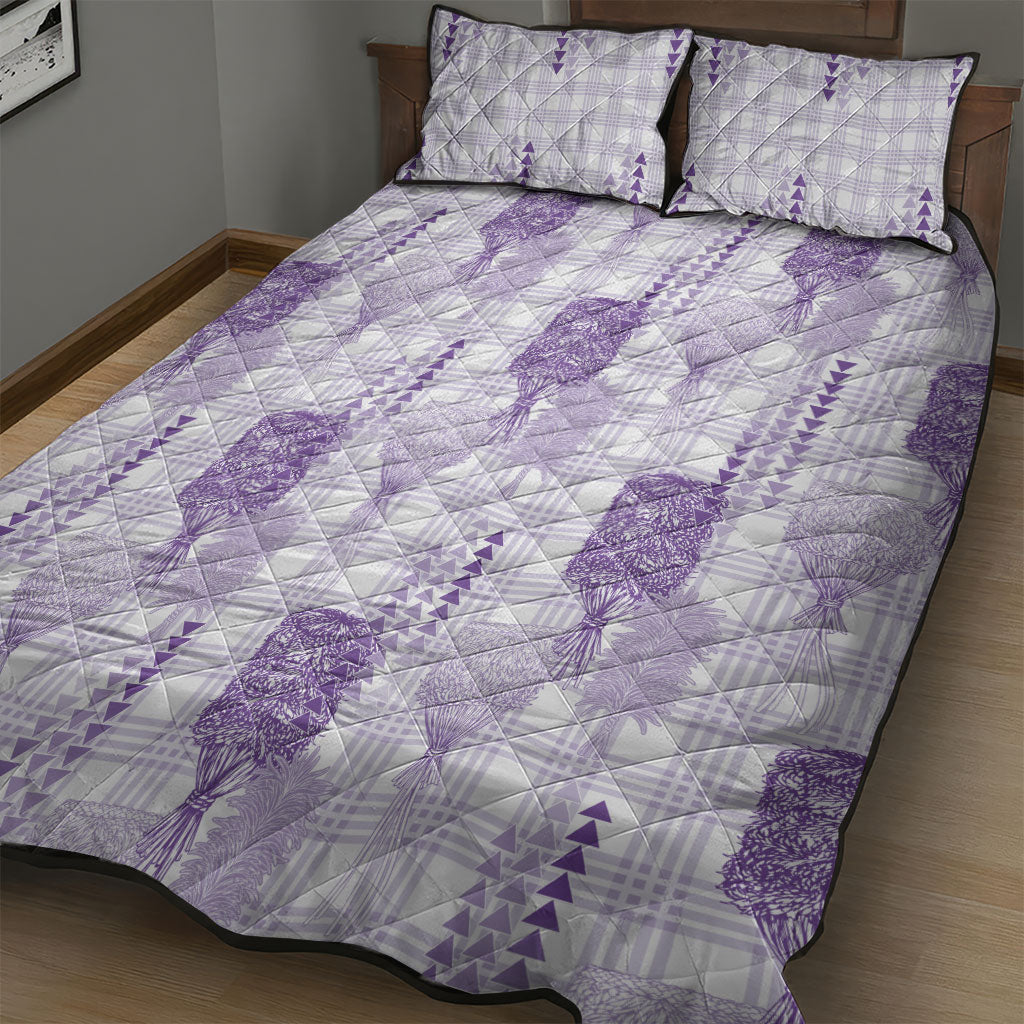 Aloha Hawaii Vintage Kahili Pa'a Lima Quilt Bed Set Palaka Print Pastel Lavender