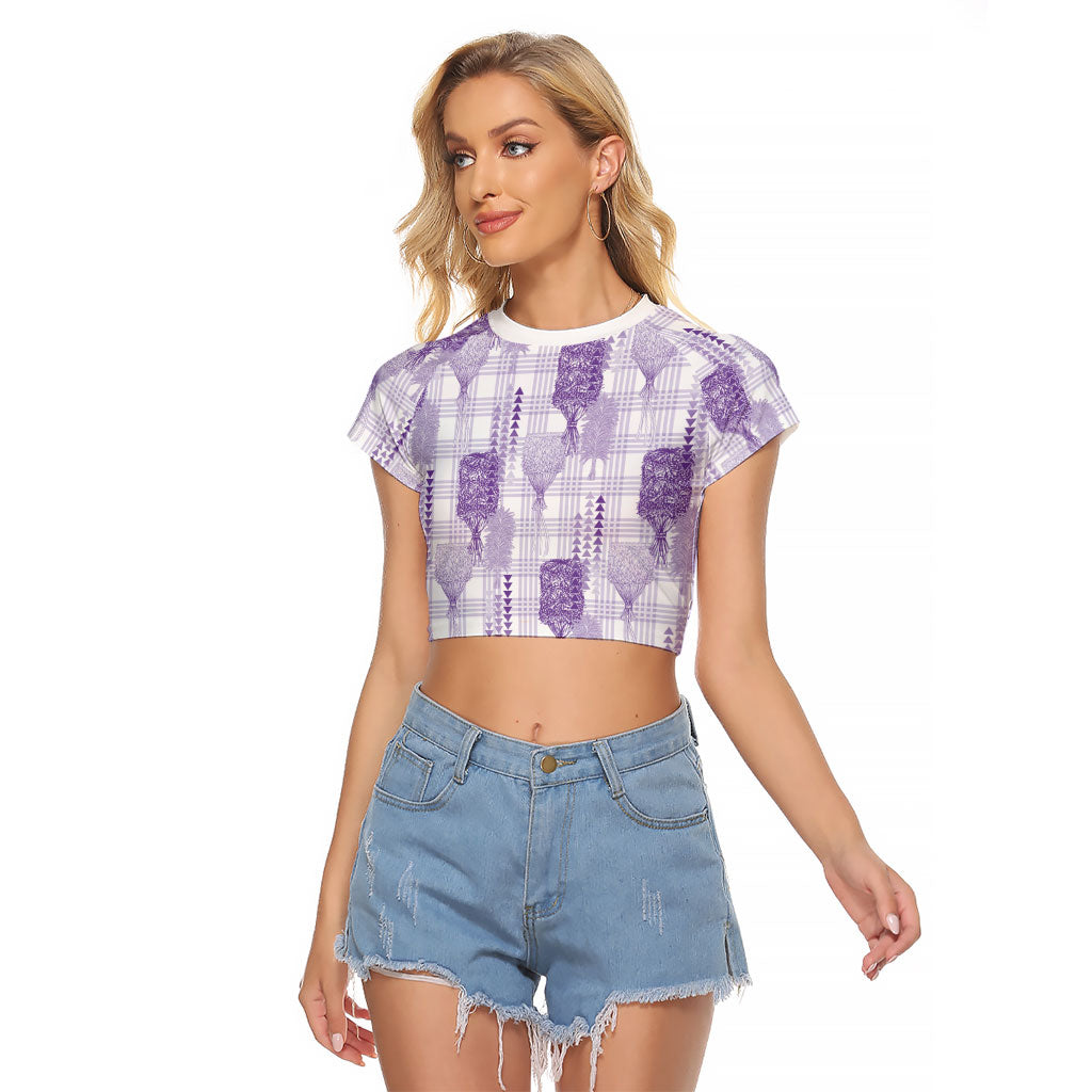 Aloha Hawaii Vintage Kahili Pa'a Lima Raglan Cropped T Shirt Palaka Print Pastel Lavender LT7 Female Lavender - Polynesian Pride