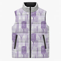 Aloha Hawaii Vintage Kahili Pa'a Lima Sleeveless Puffer Jacket Palaka Print Pastel Lavender