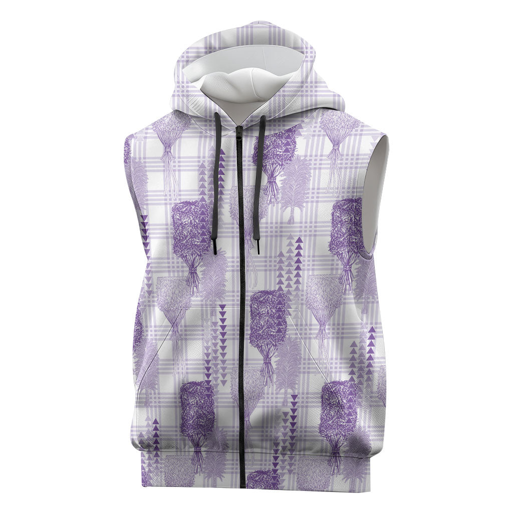 Aloha Hawaii Vintage Kahili Pa'a Lima Sleeveless Zip Hoodie Palaka Print Pastel Lavender LT7 Lavender - Polynesian Pride