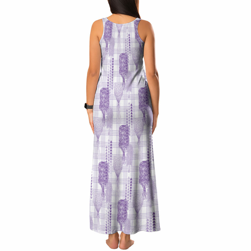 Aloha Hawaii Vintage Kahili Pa'a Lima Tank Maxi Dress Palaka Print Pastel Lavender