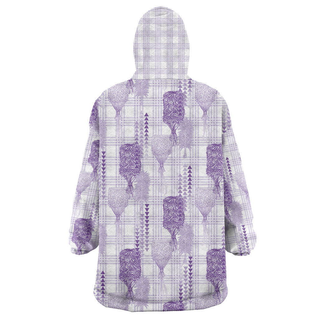 Aloha Hawaii Vintage Kahili Pa'a Lima Wearable Blanket Hoodie Palaka Print Pastel Lavender