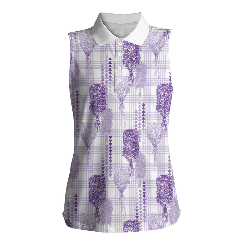 Aloha Hawaii Vintage Kahili Pa'a Lima Women Sleeveless Polo Shirt Palaka Print Pastel Lavender LT7 Female Lavender - Polynesian Pride