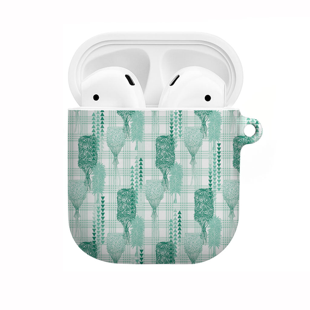 Aloha Hawaii Vintage Kahili Pa'a Lima AirPods Case Palaka Print Mossy Teal LT7 Mossy Teal - Polynesian Pride