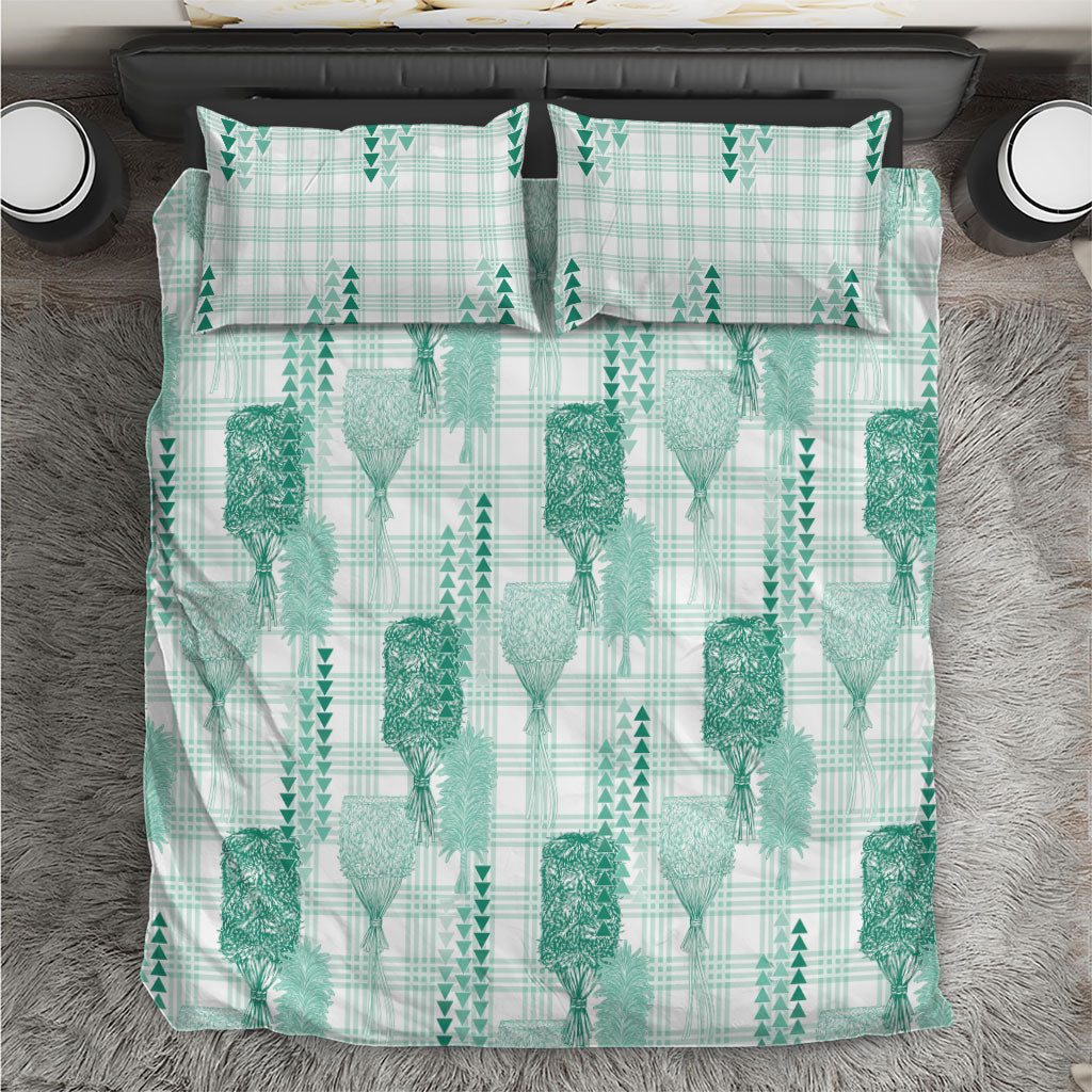 Aloha Hawaii Vintage Kahili Pa'a Lima Bedding Set Palaka Print Mossy Teal