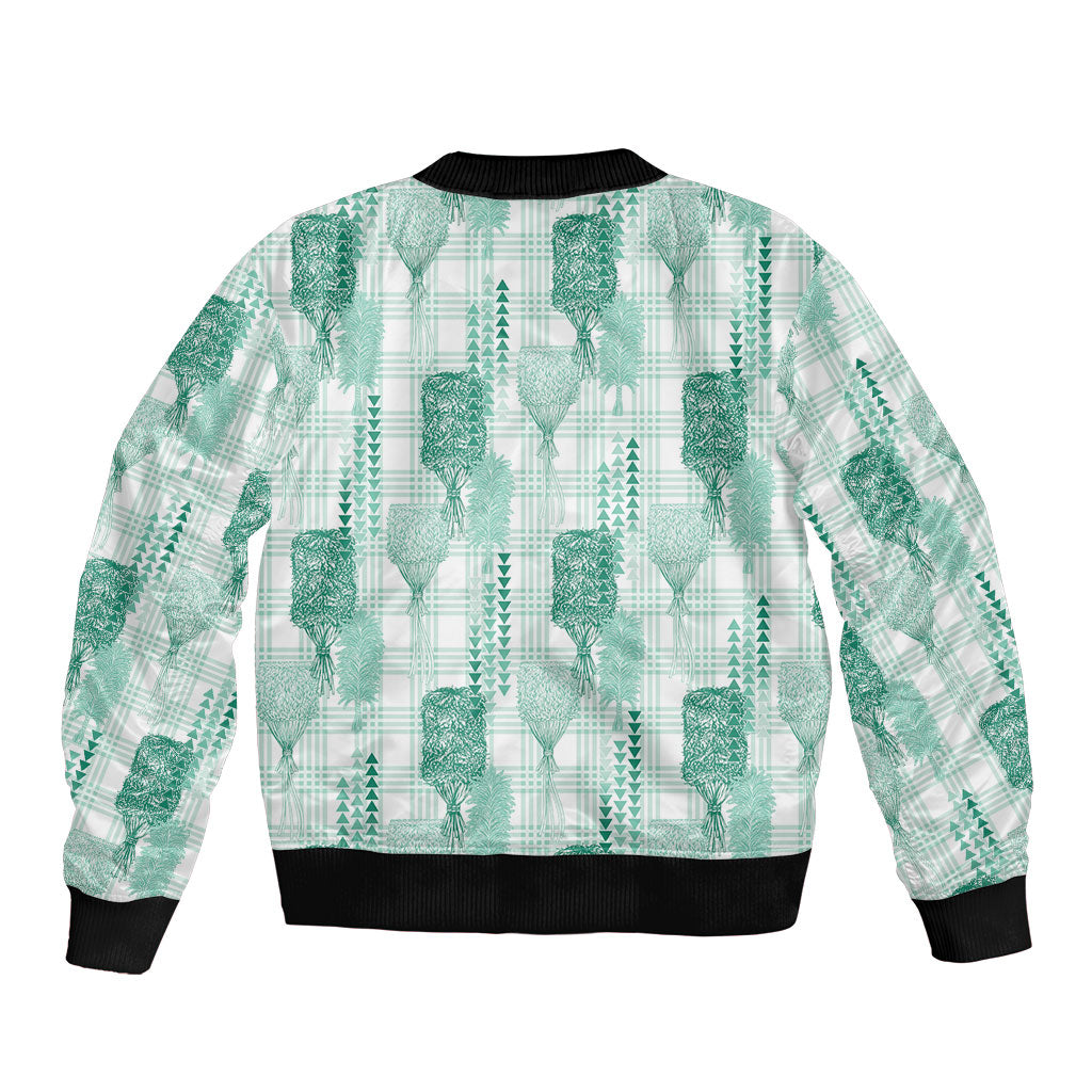 Aloha Hawaii Vintage Kahili Pa'a Lima Bomber Jacket Palaka Print Mossy Teal