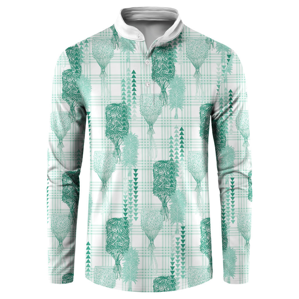 Aloha Hawaii Vintage Kahili Pa'a Lima Button Sweatshirt Palaka Print Mossy Teal LT7 Mossy Teal - Polynesian Pride