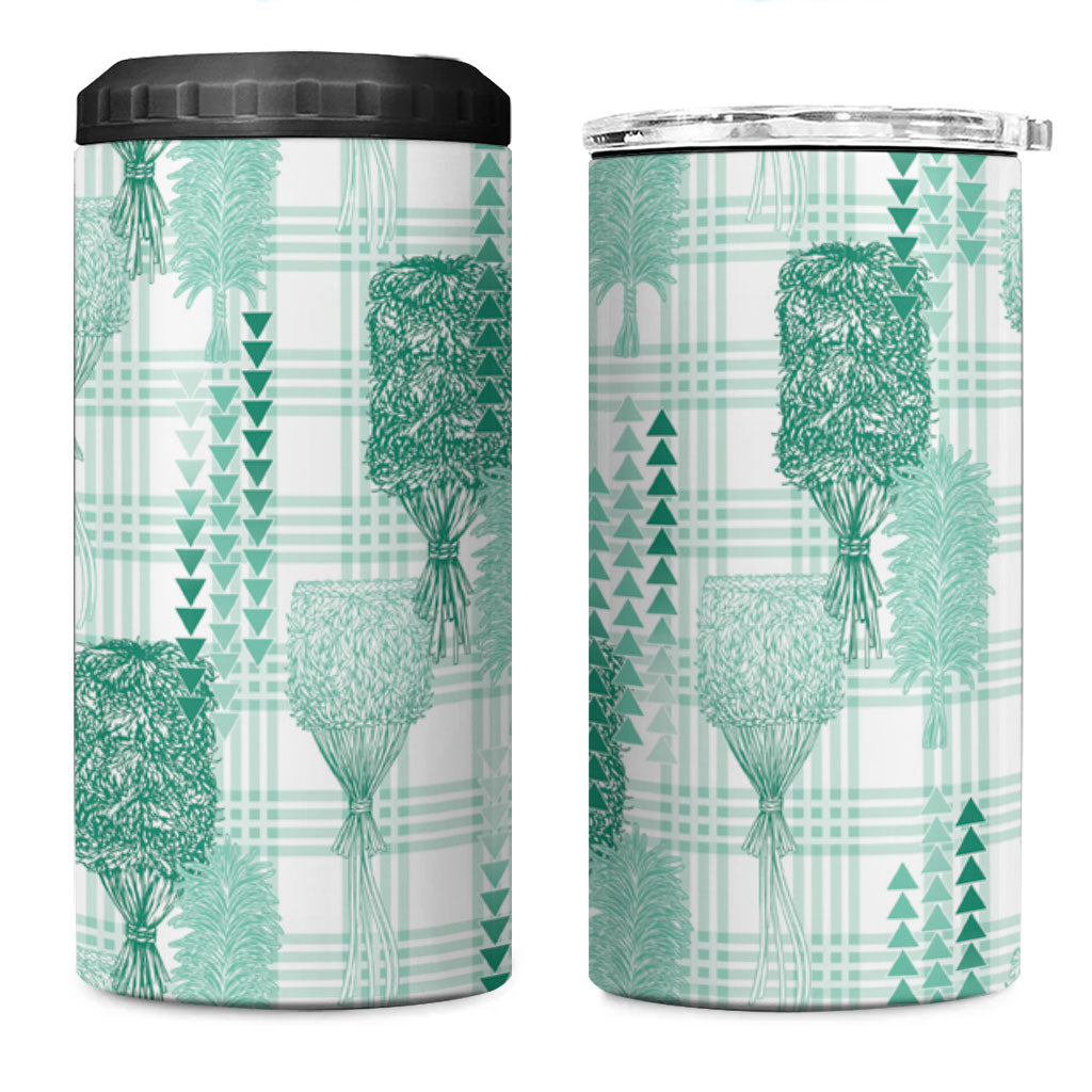 Aloha Hawaii Vintage Kahili Pa'a Lima 4 in 1 Can Cooler Tumbler Palaka Print Mossy Teal LT7 One Size: 16 oz Mossy Teal - Polynesian Pride