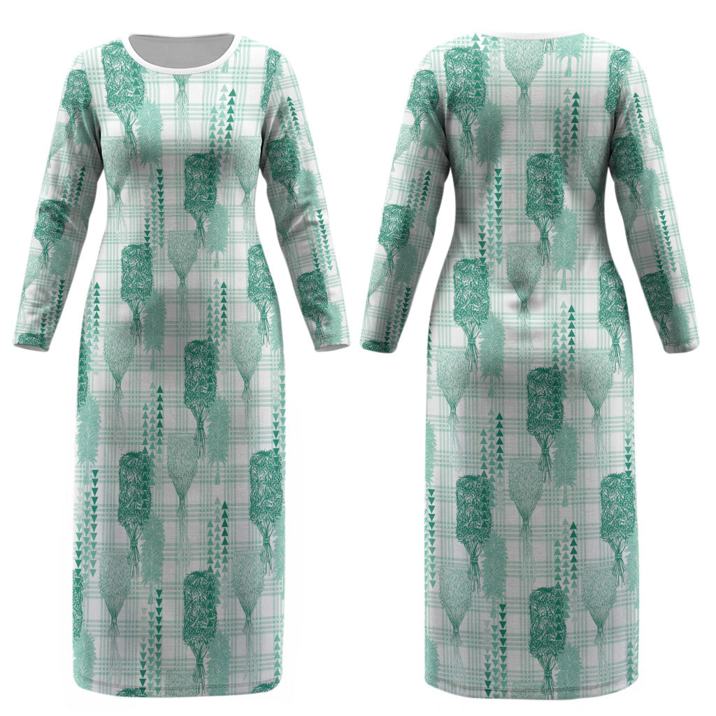 Aloha Hawaii Vintage Kahili Pa'a Lima Couples Matching Long Sleeve Bodycon Dress and Hawaiian Shirt Palaka Print Mossy Teal