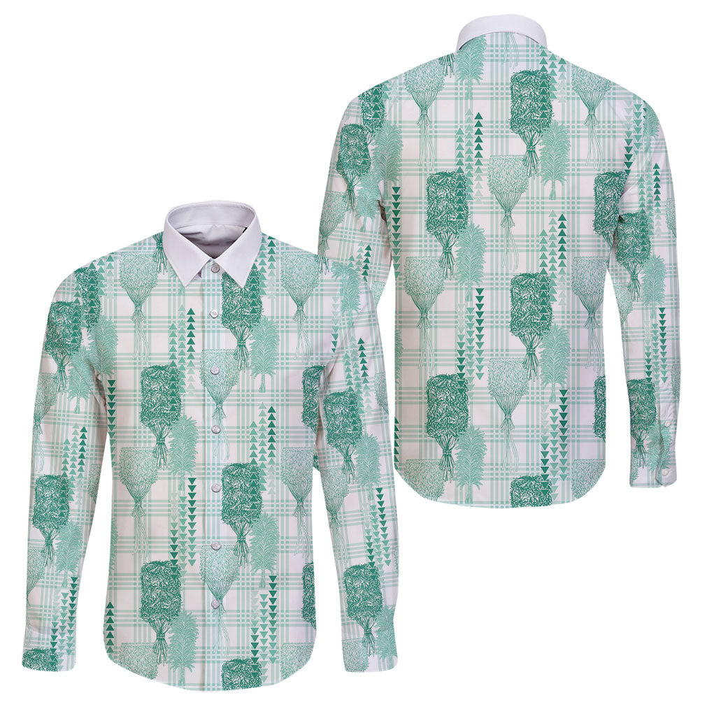Aloha Hawaii Vintage Kahili Pa'a Lima Family Matching Puletasi and Hawaiian Shirt Palaka Print Mossy Teal