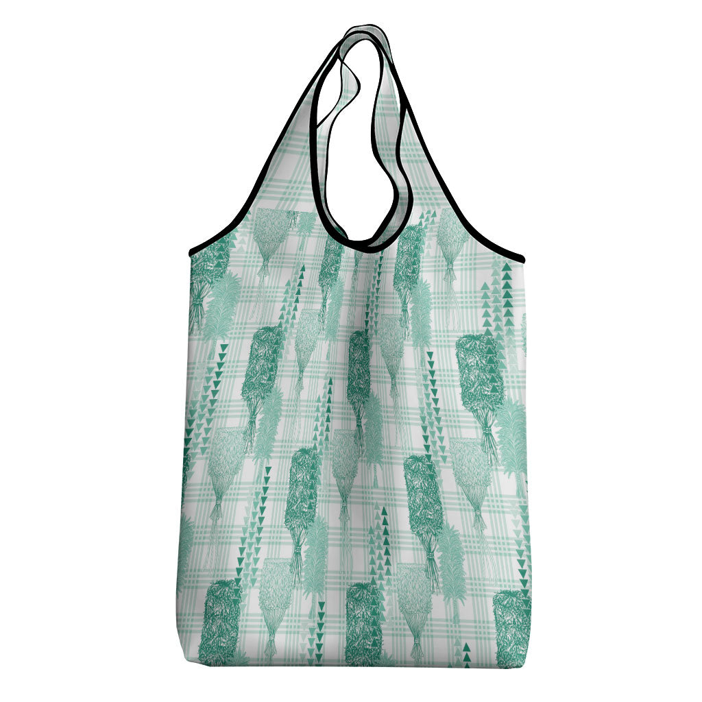 Aloha Hawaii Vintage Kahili Pa'a Lima Grocery Bag Palaka Print Mossy Teal