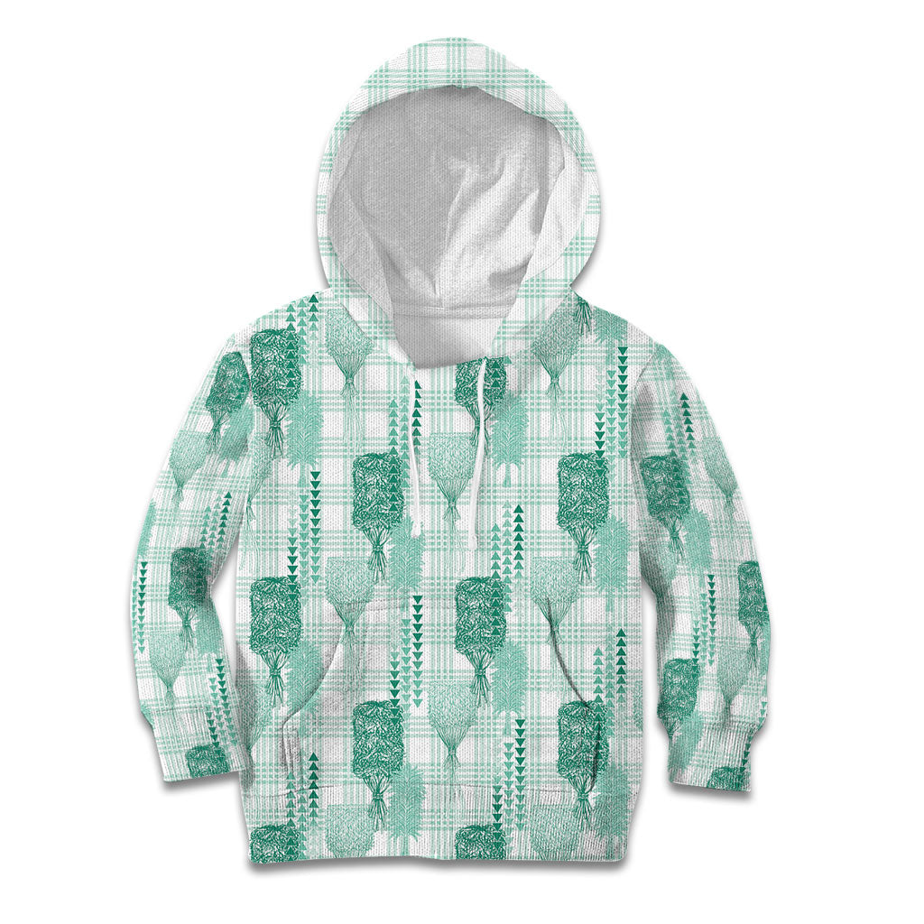 Aloha Hawaii Vintage Kahili Pa'a Lima Kid Hoodie Palaka Print Mossy Teal LT7 Hoodie Mossy Teal - Polynesian Pride