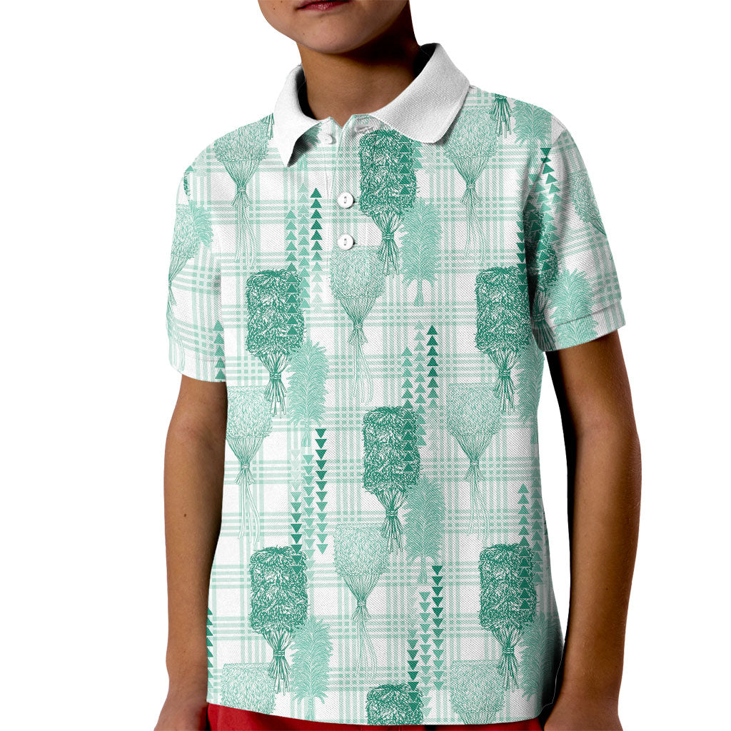 Aloha Hawaii Vintage Kahili Pa'a Lima Kid Polo Shirt Palaka Print Mossy Teal LT7 Kid Mossy Teal - Polynesian Pride