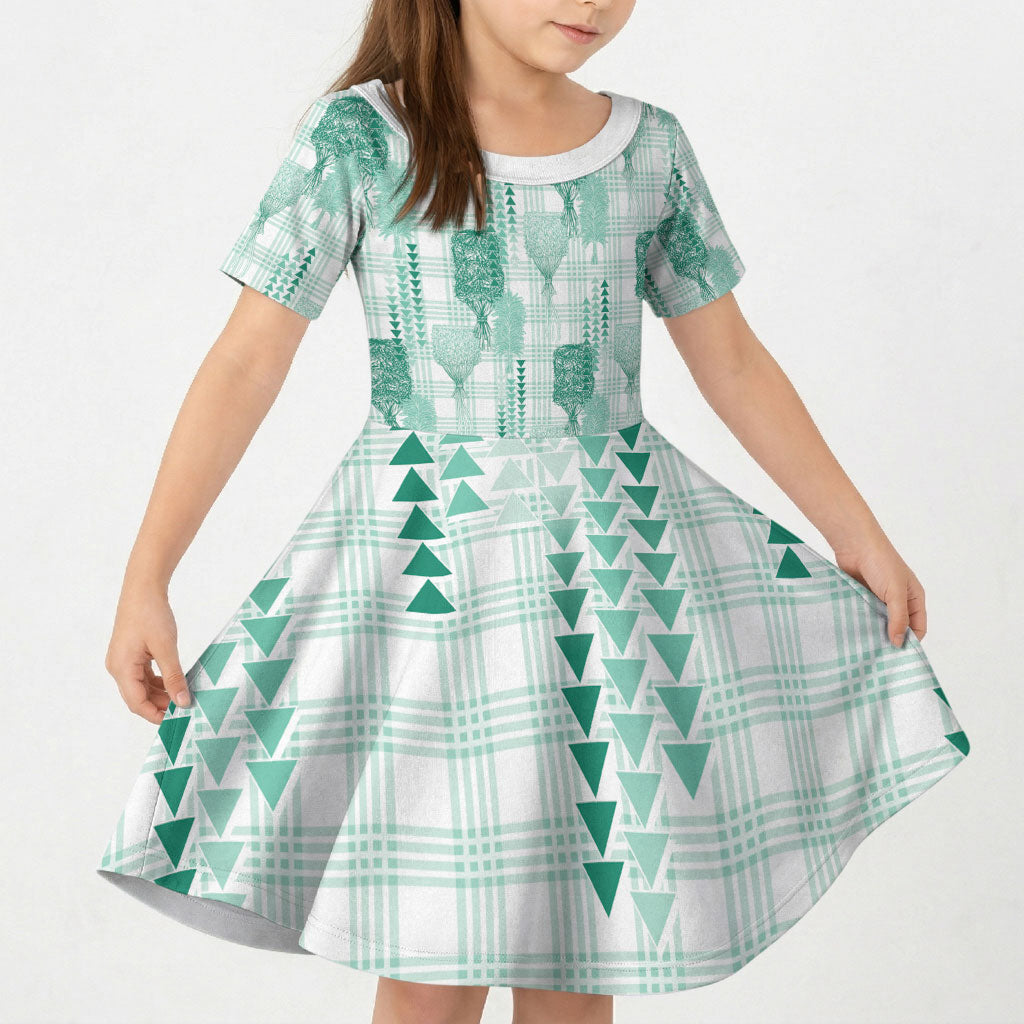 Aloha Hawaii Vintage Kahili Pa'a Lima Kid Short Sleeve Dress Palaka Print Mossy Teal LT7 KID Mossy Teal - Polynesian Pride