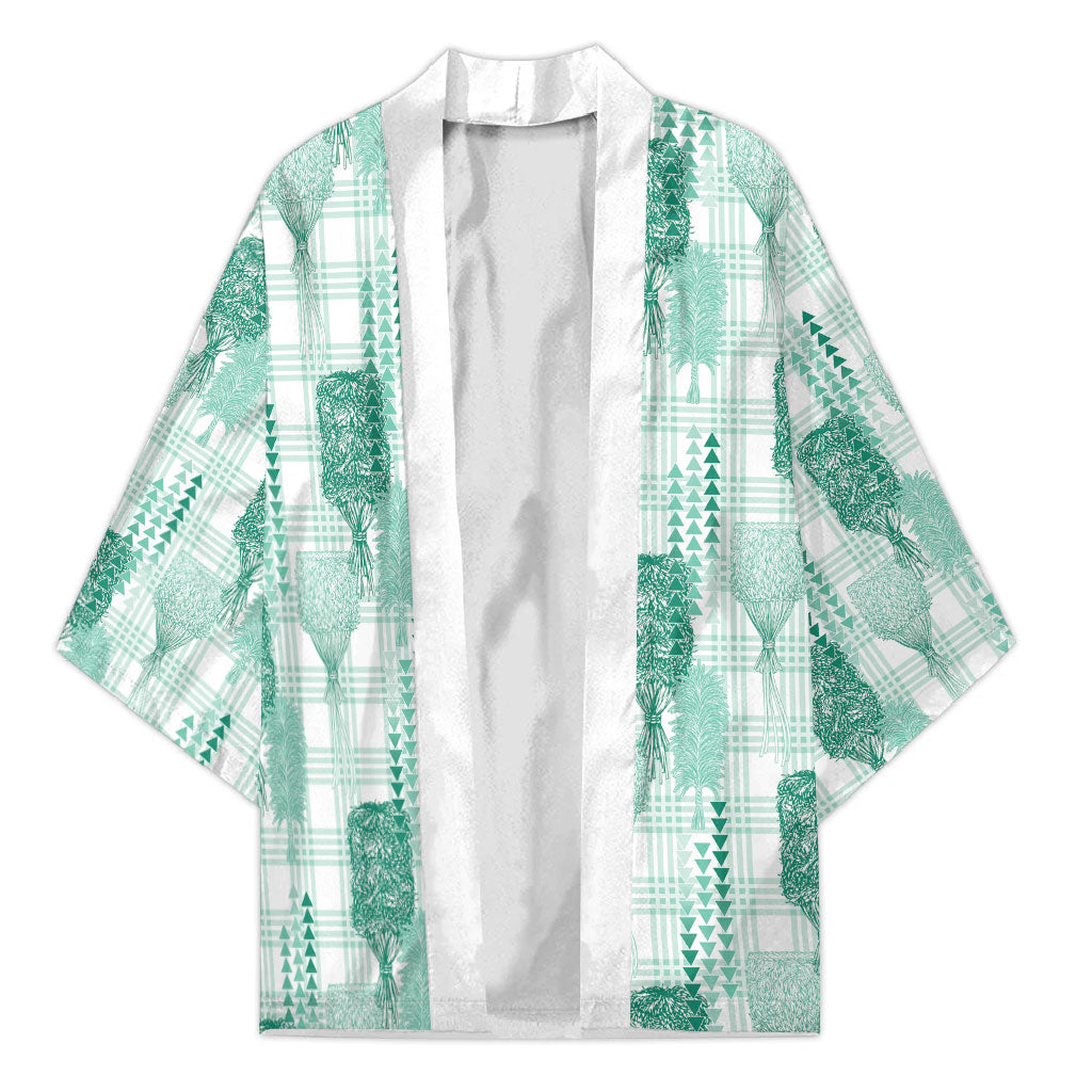 Aloha Hawaii Vintage Kahili Pa'a Lima Kimono Palaka Print Mossy Teal LT7 Unisex Mossy Teal - Polynesian Pride