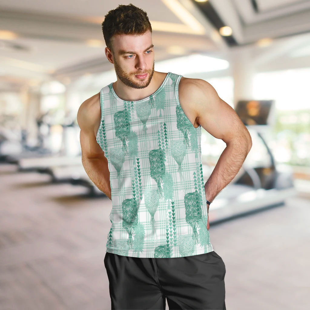 Aloha Hawaii Vintage Kahili Pa'a Lima Men Tank Top Palaka Print Mossy Teal LT7 Mossy Teal - Polynesian Pride