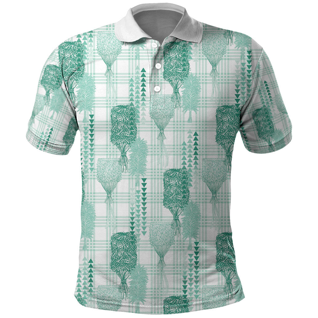 Aloha Hawaii Vintage Kahili Pa'a Lima Polo Shirt Palaka Print Mossy Teal LT7 Mossy Teal - Polynesian Pride