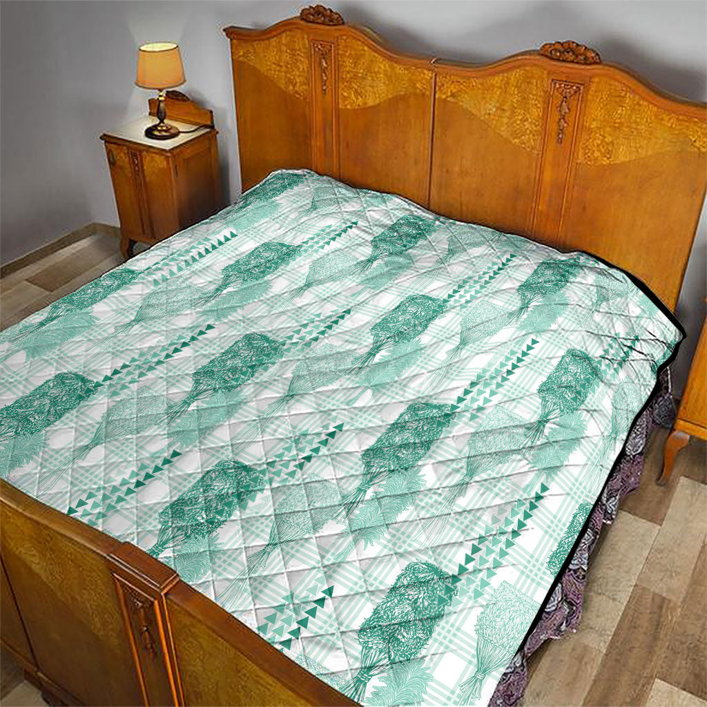 Aloha Hawaii Vintage Kahili Pa'a Lima Quilt Palaka Print Mossy Teal