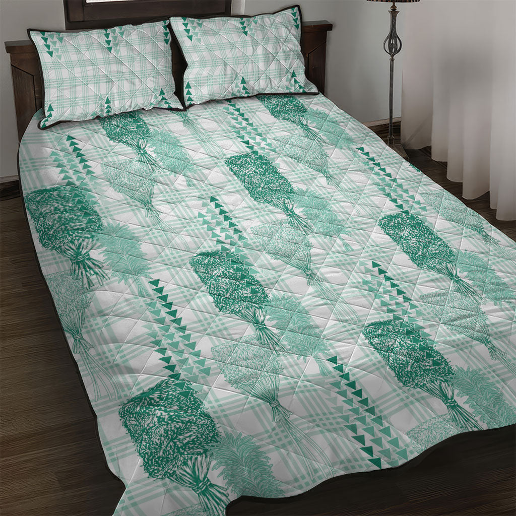 Aloha Hawaii Vintage Kahili Pa'a Lima Quilt Bed Set Palaka Print Mossy Teal LT7 Mossy Teal - Polynesian Pride