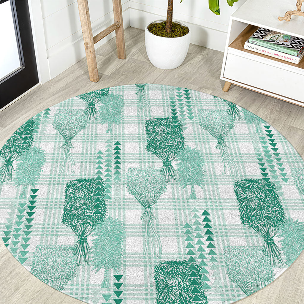 Aloha Hawaii Vintage Kahili Pa'a Lima Round Carpet Palaka Print Mossy Teal LT7 Mossy Teal - Polynesian Pride