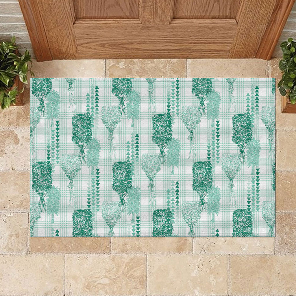 Aloha Hawaii Vintage Kahili Pa'a Lima Rubber Doormat Palaka Print Mossy Teal LT7 Mossy Teal - Polynesian Pride