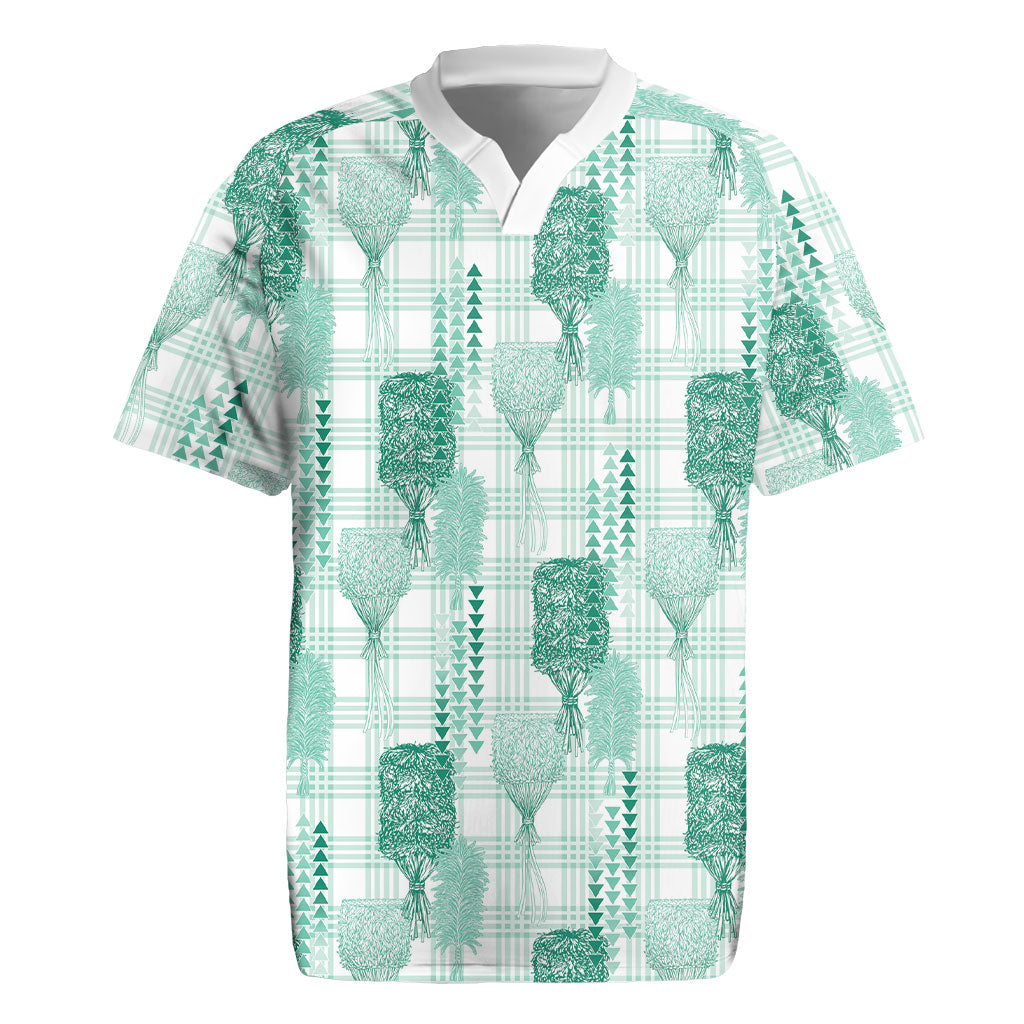 Aloha Hawaii Vintage Kahili Pa'a Lima Rugby Jersey Palaka Print Mossy Teal LT7 Mossy Teal - Polynesian Pride
