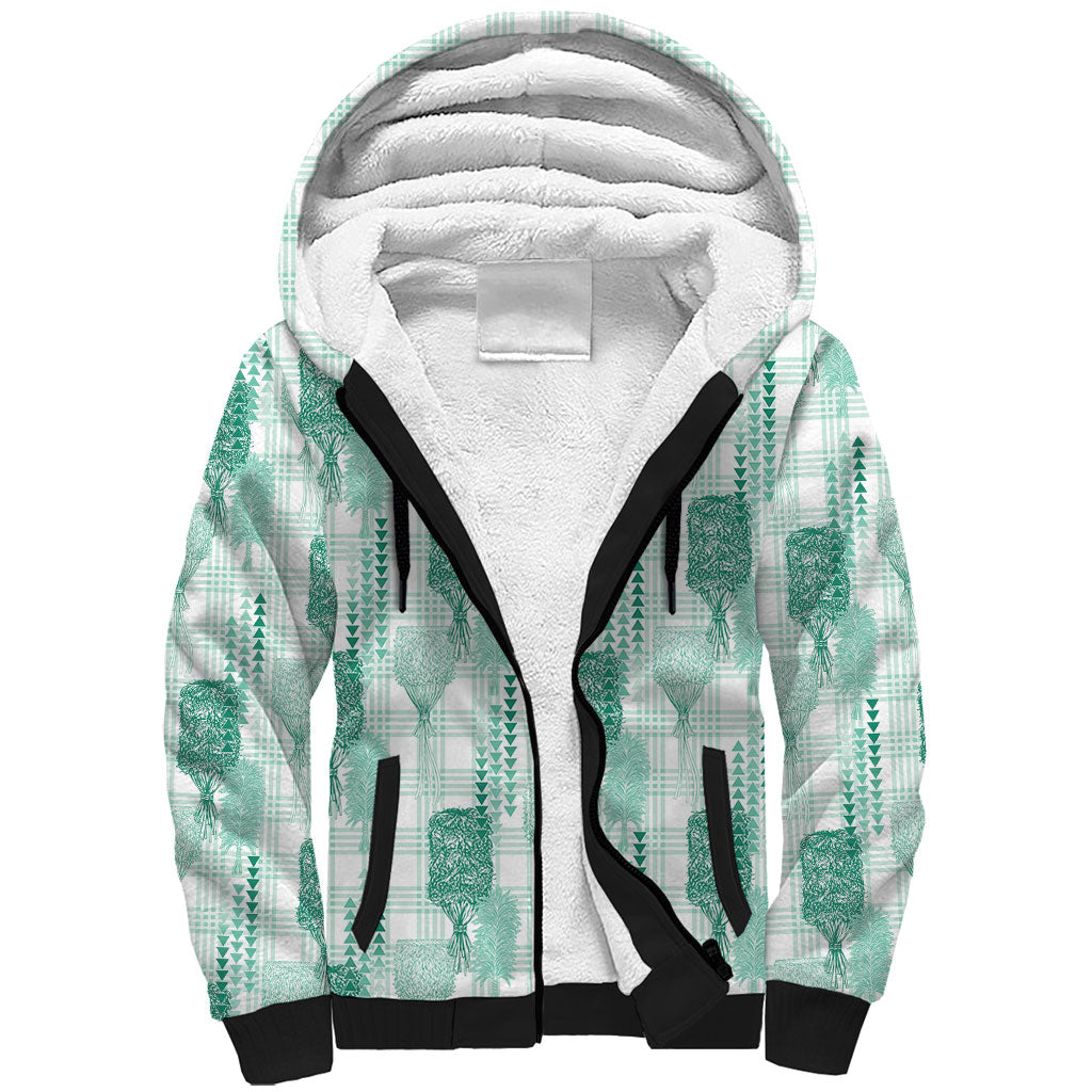 Aloha Hawaii Vintage Kahili Pa'a Lima Sherpa Hoodie Palaka Print Mossy Teal LT7 Unisex Mossy Teal - Polynesian Pride