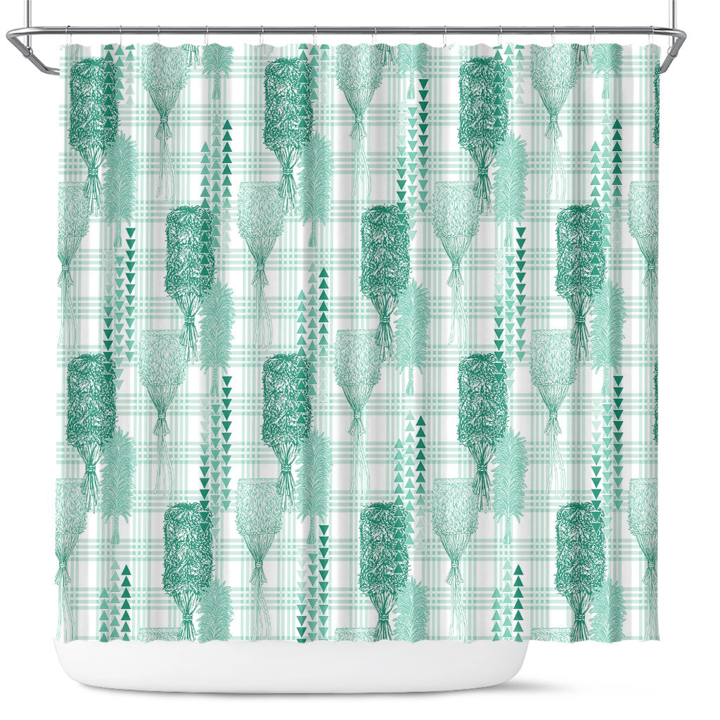 Aloha Hawaii Vintage Kahili Pa'a Lima Shower Curtain Palaka Print Mossy Teal LT7 Mossy Teal - Polynesian Pride
