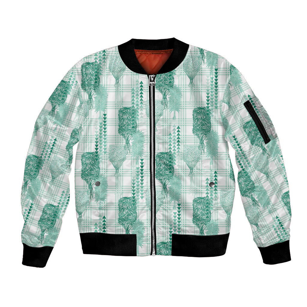 Aloha Hawaii Vintage Kahili Pa'a Lima Sleeve Zip Bomber Jacket Palaka Print Mossy Teal LT7 Unisex Mossy Teal - Polynesian Pride