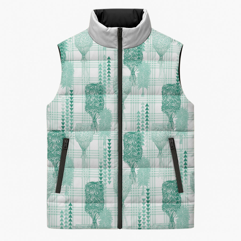 Aloha Hawaii Vintage Kahili Pa'a Lima Sleeveless Puffer Jacket Palaka Print Mossy Teal LT7 Unisex Mossy Teal - Polynesian Pride