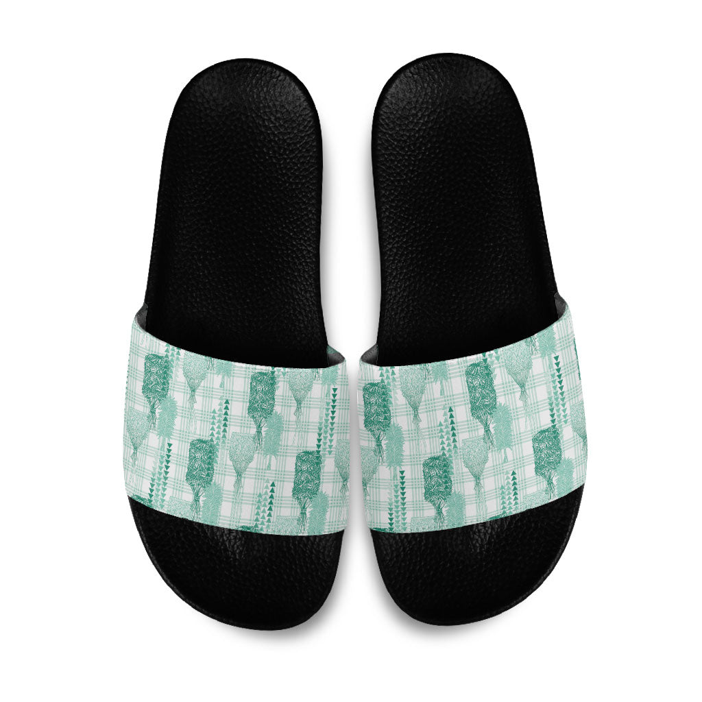 Aloha Hawaii Vintage Kahili Pa'a Lima Slide Sandals Palaka Print Mossy Teal LT7 Mossy Teal - Polynesian Pride