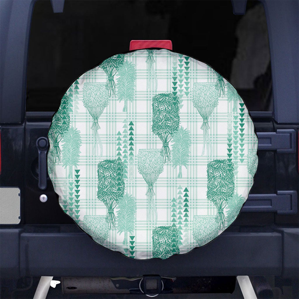 Aloha Hawaii Vintage Kahili Pa'a Lima Spare Tire Cover Palaka Print Mossy Teal